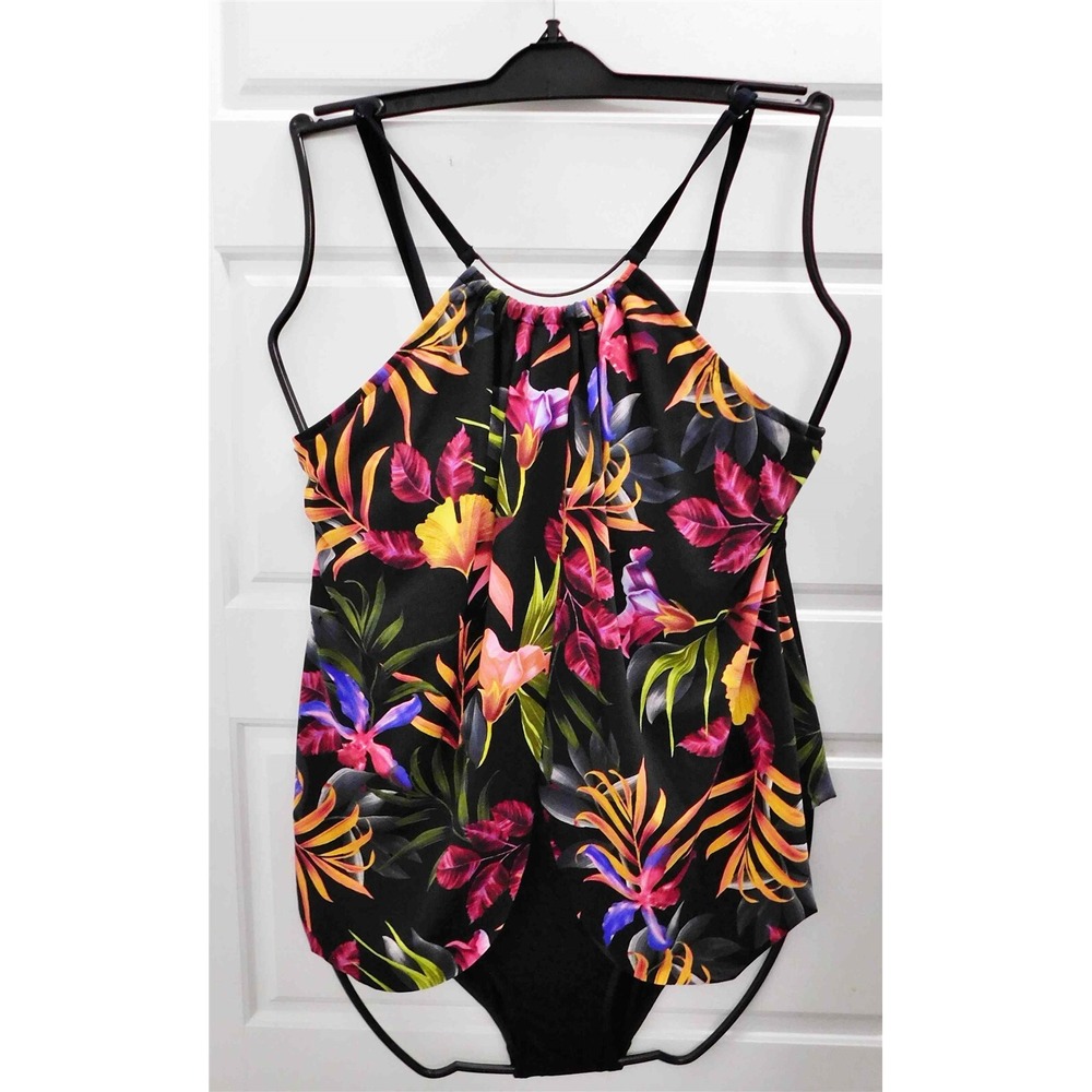 New Magicsuit Black Floral 1pc Bathing Swim Suit sz 14‎